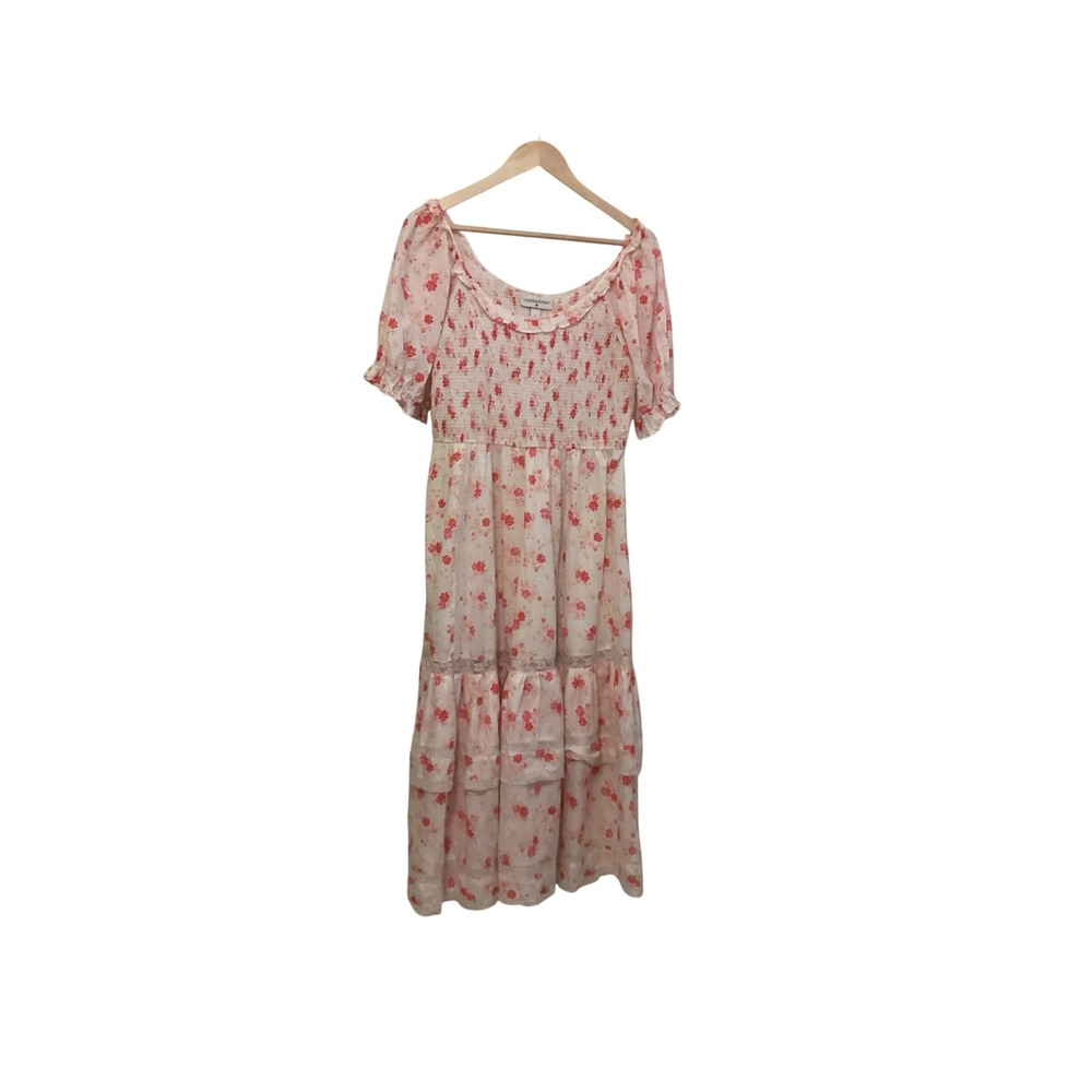 LoveShackFancy x‎ Target Dress Womens XL Pink Floral Smocked Tiered Maxi Cotton
